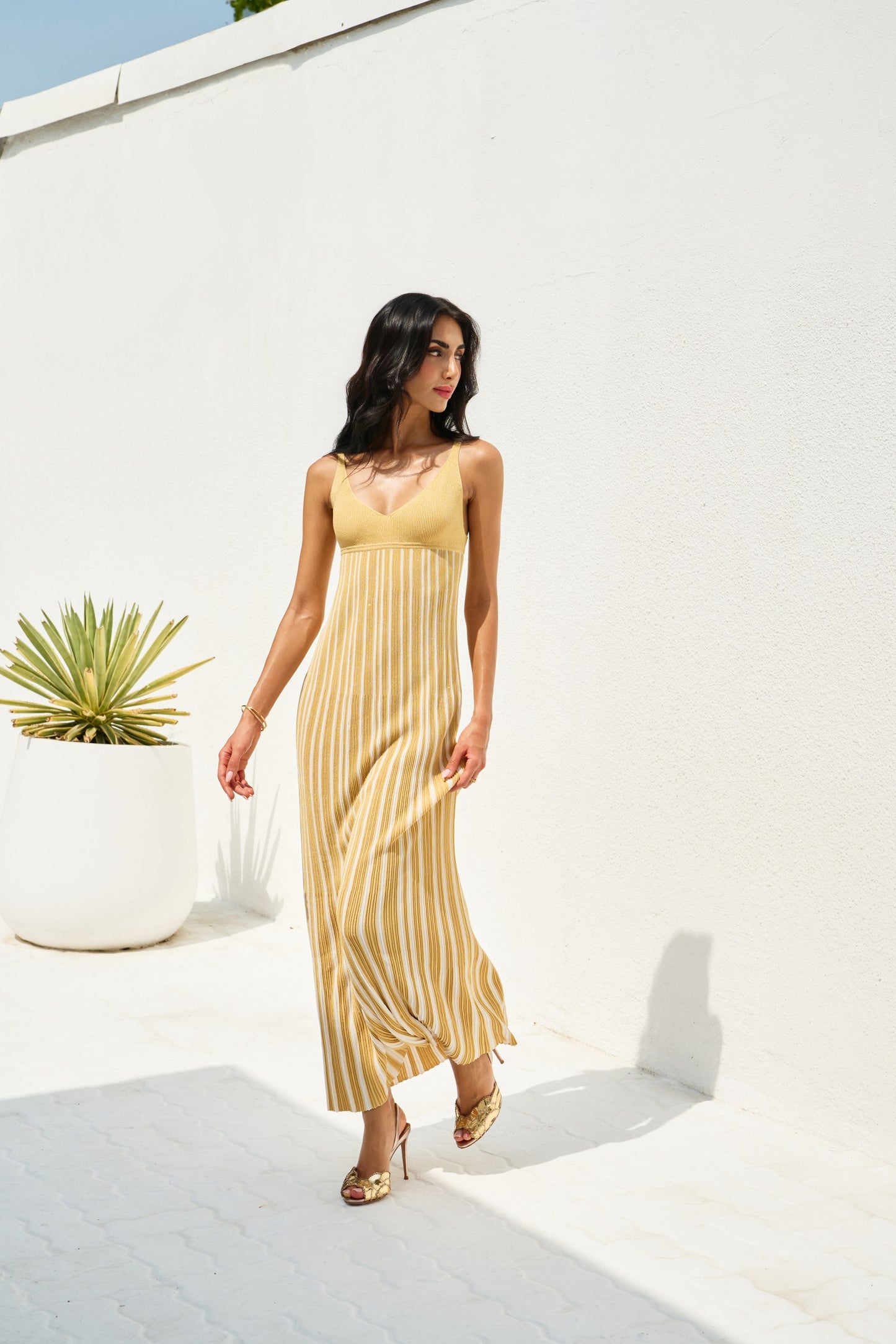 Yellow & White Striped Summer Dress