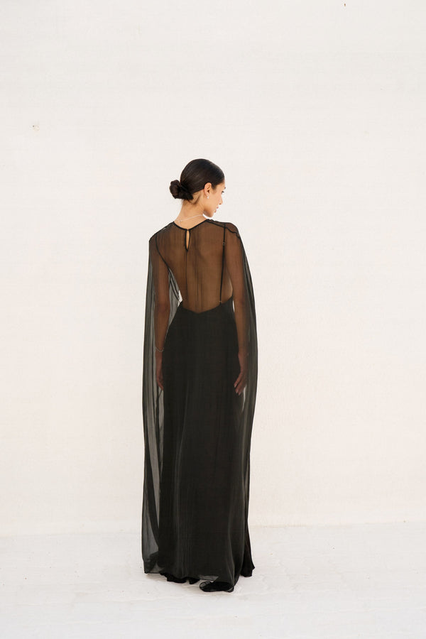 Black Silk Chiffon Cape