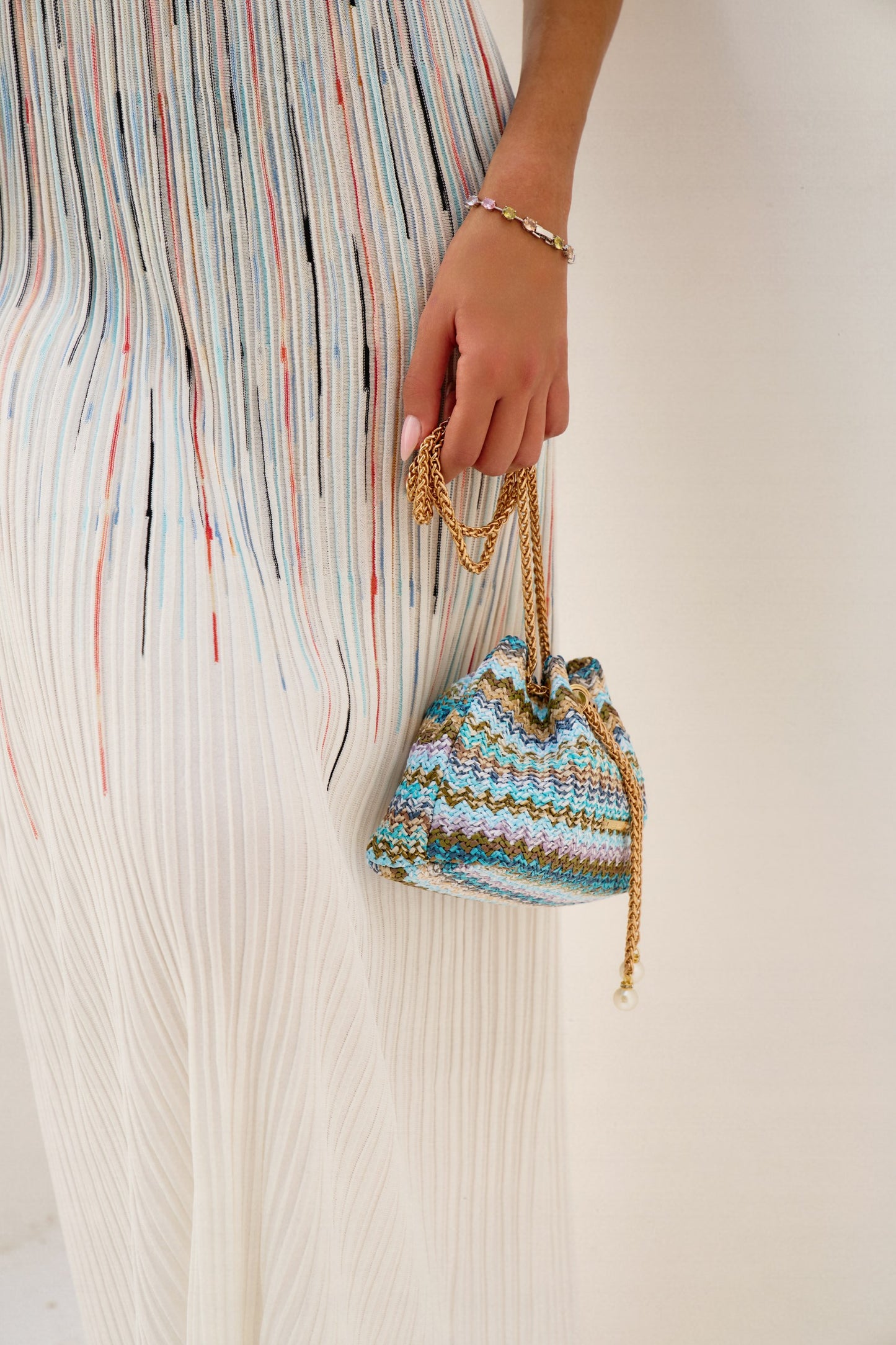 White Colored Striped Summer Dress