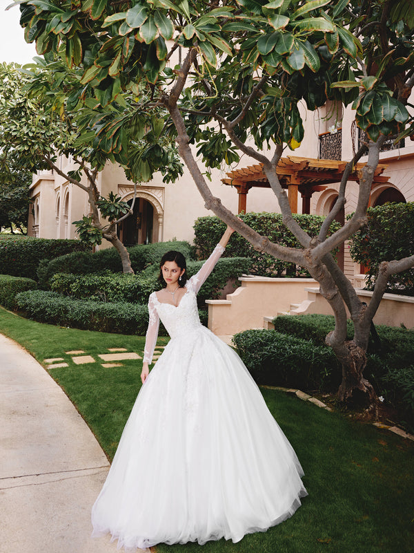 Long-Sleeve Embellished Bridal Gown