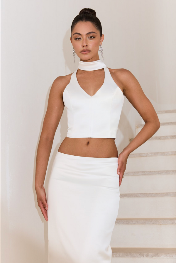 White Halter Neck & Maxi Skrit Set