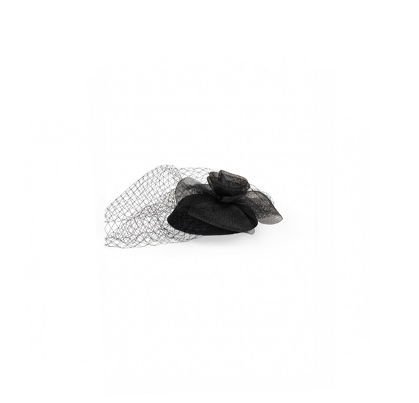 Black Veiled Floral Pillbox Hat