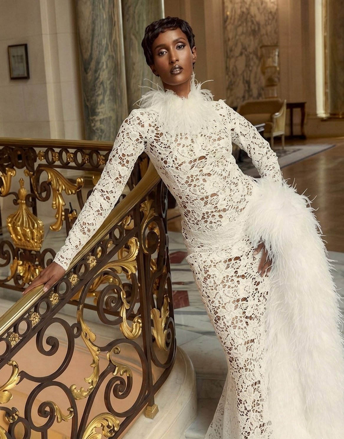 White Lace Dress Feather