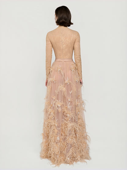 High-Neck Feathered Couture
