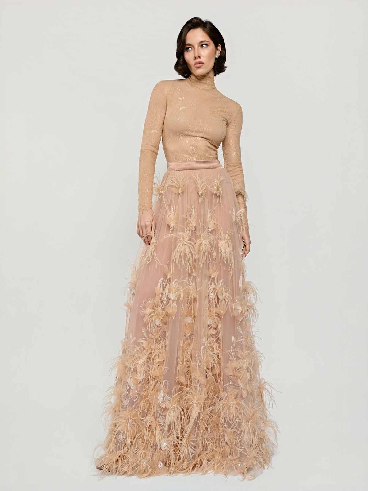 High-Neck Feathered Couture