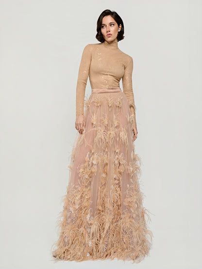 High-Neck Feathered Couture