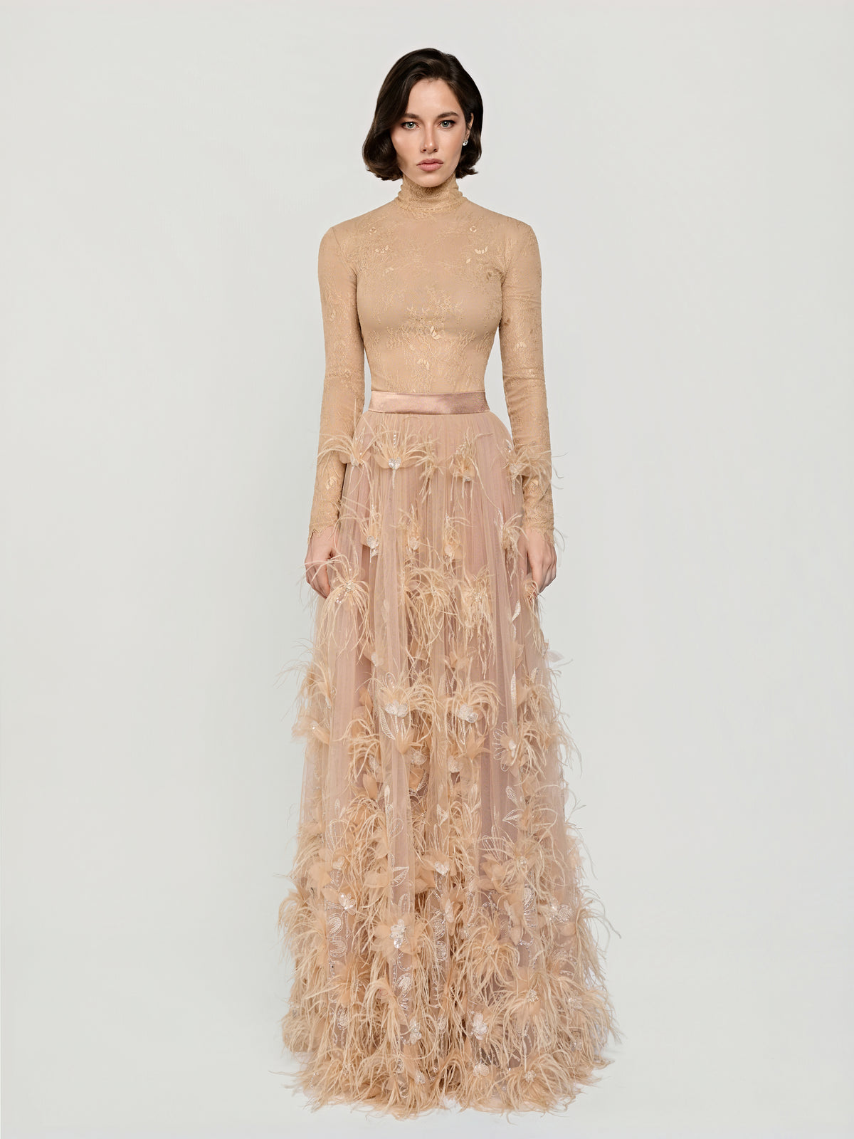 High-Neck Feathered Couture