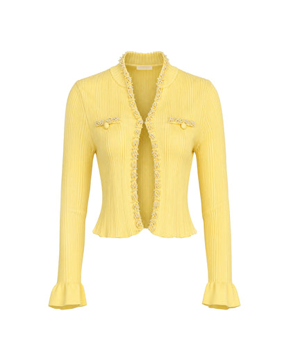 Yellow Fringed Knit Two-Piece Set