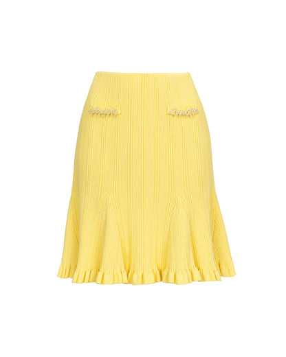 Yellow Fringed Knit Two-Piece Set