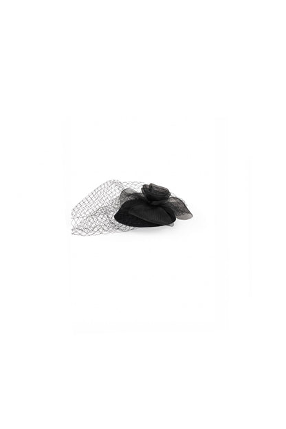 Black Veiled Floral Pillbox Hat