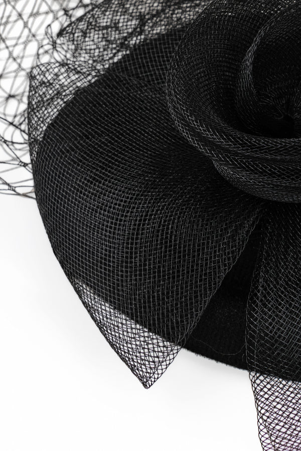 Black Veiled Floral Pillbox Hat