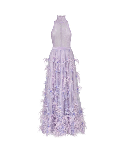 High-Neck Feathered Couture