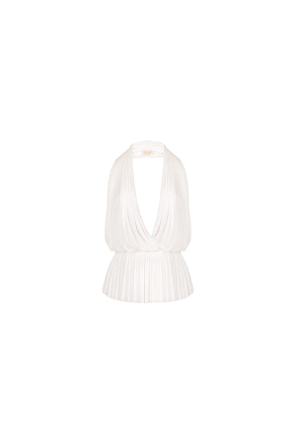 Pleated Halter Plunge Maxi set