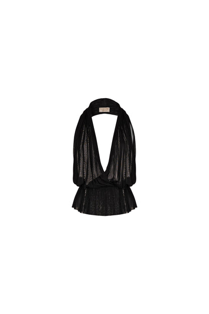 Pleated Halter Plunge Maxi set