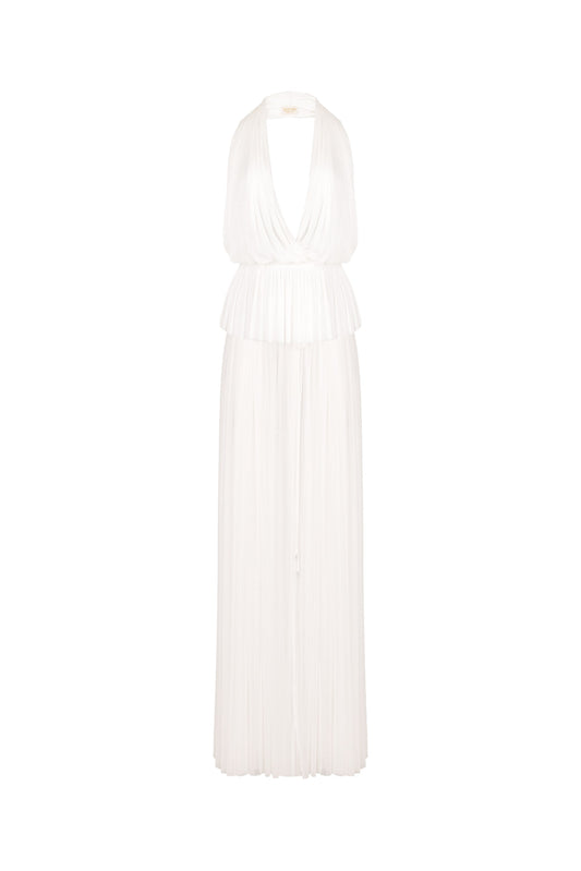 Pleated Halter Plunge Maxi set