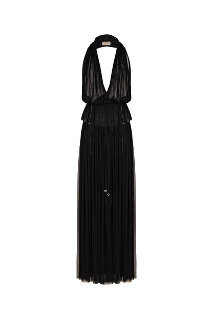 Pleated Halter Plunge Maxi set