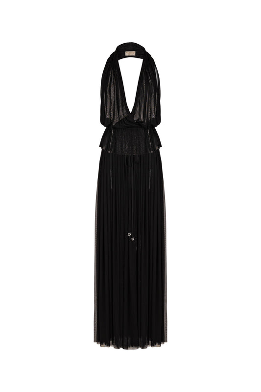 Pleated Halter Plunge Maxi set