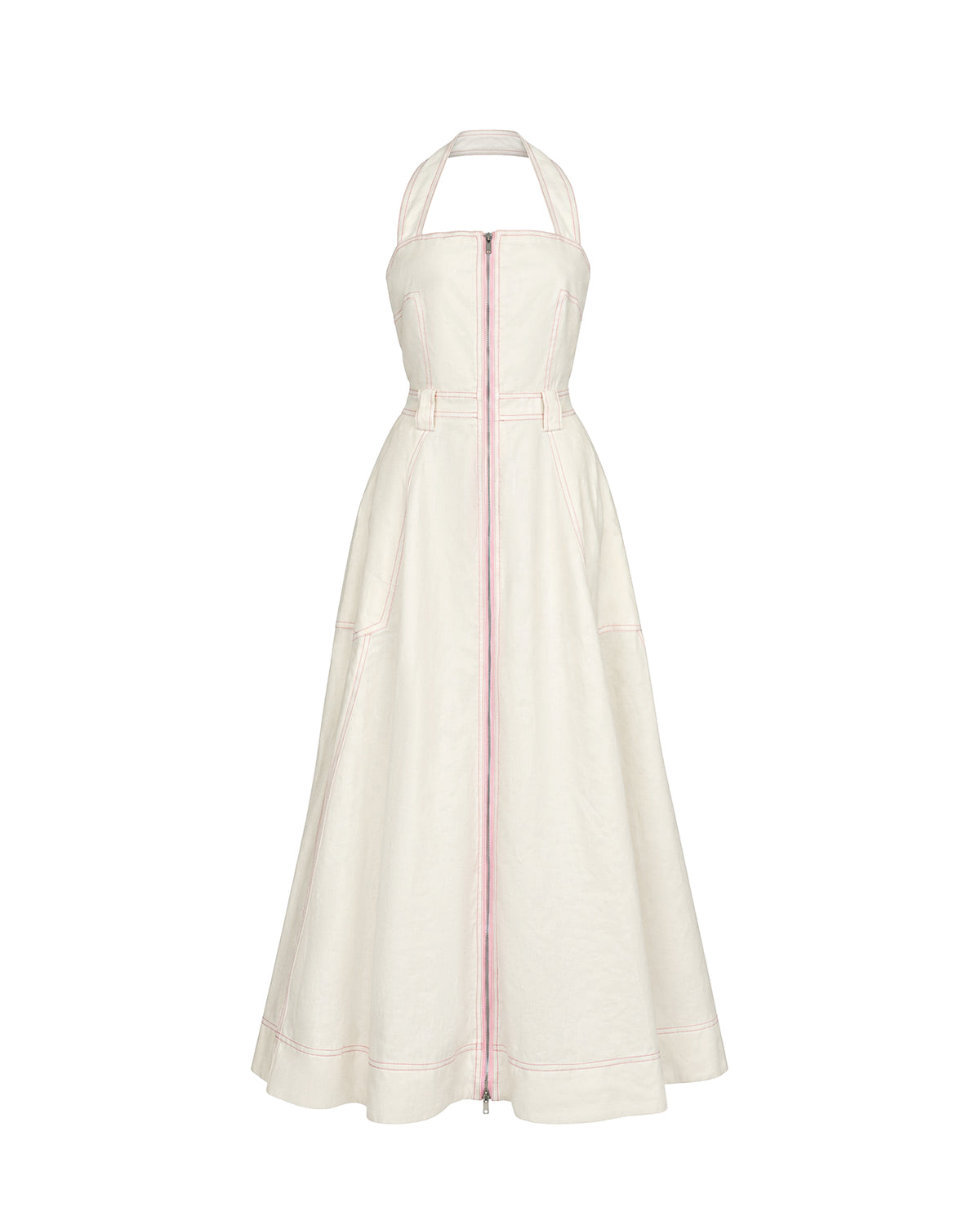Front Zip Linen Maxi Dress