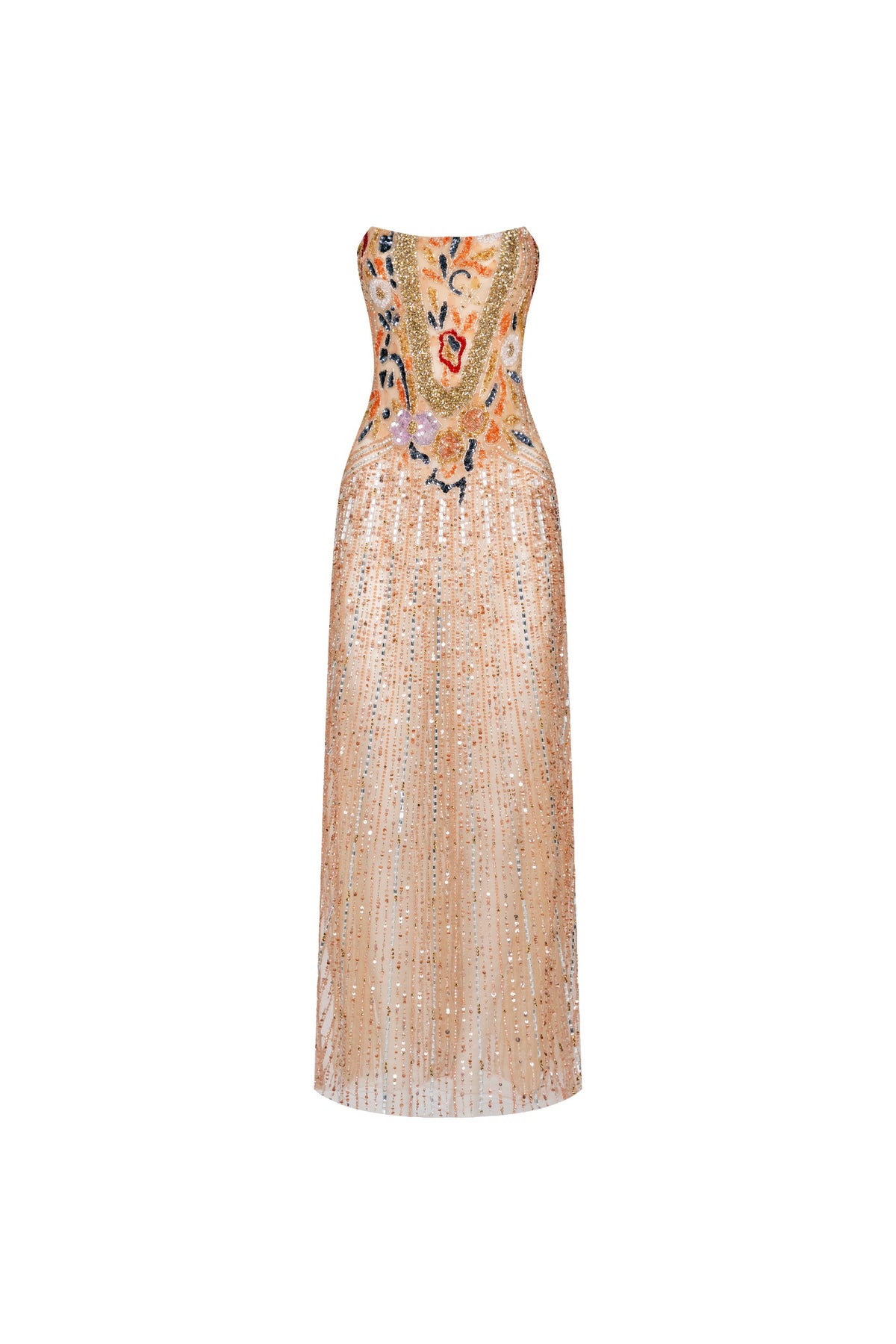 Strapless Beaded Long Gown