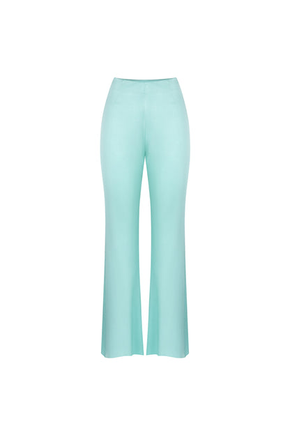 Women's Turquoise Green High-Waisted Flare Trousers