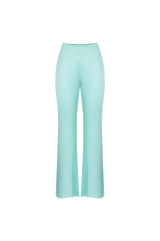 Women's Mint Green High-Waisted Flare Trousers