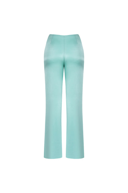 Women's Turquoise Green High-Waisted Flare Trousers