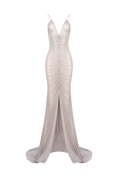 Sparkling Long V-Neck Dress