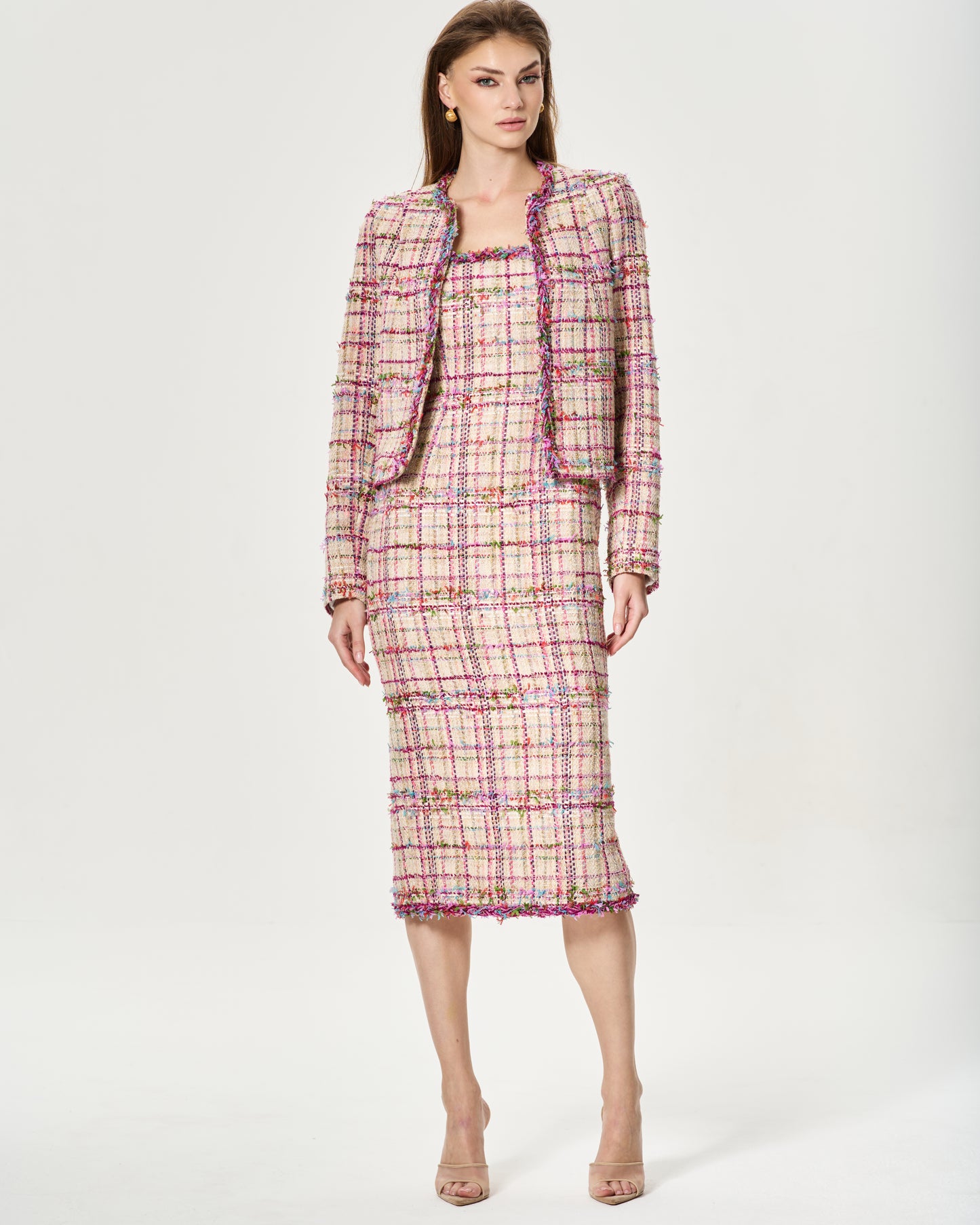 PINK TWEED TWO PIECE DRESS SET