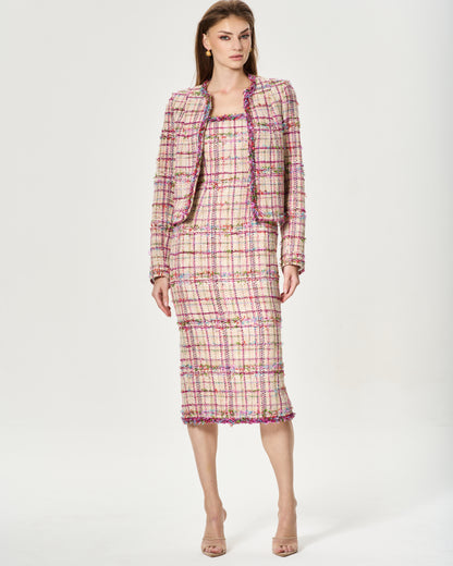 PINK TWEED TWO PIECE DRESS SET
