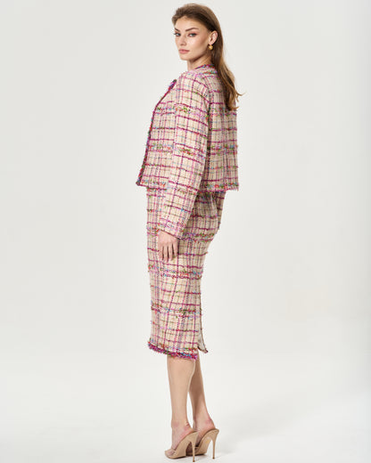 PINK TWEED TWO PIECE DRESS SET