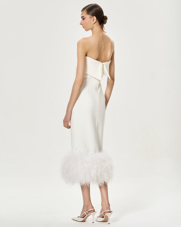 White Strapless Feather Bridal Dress