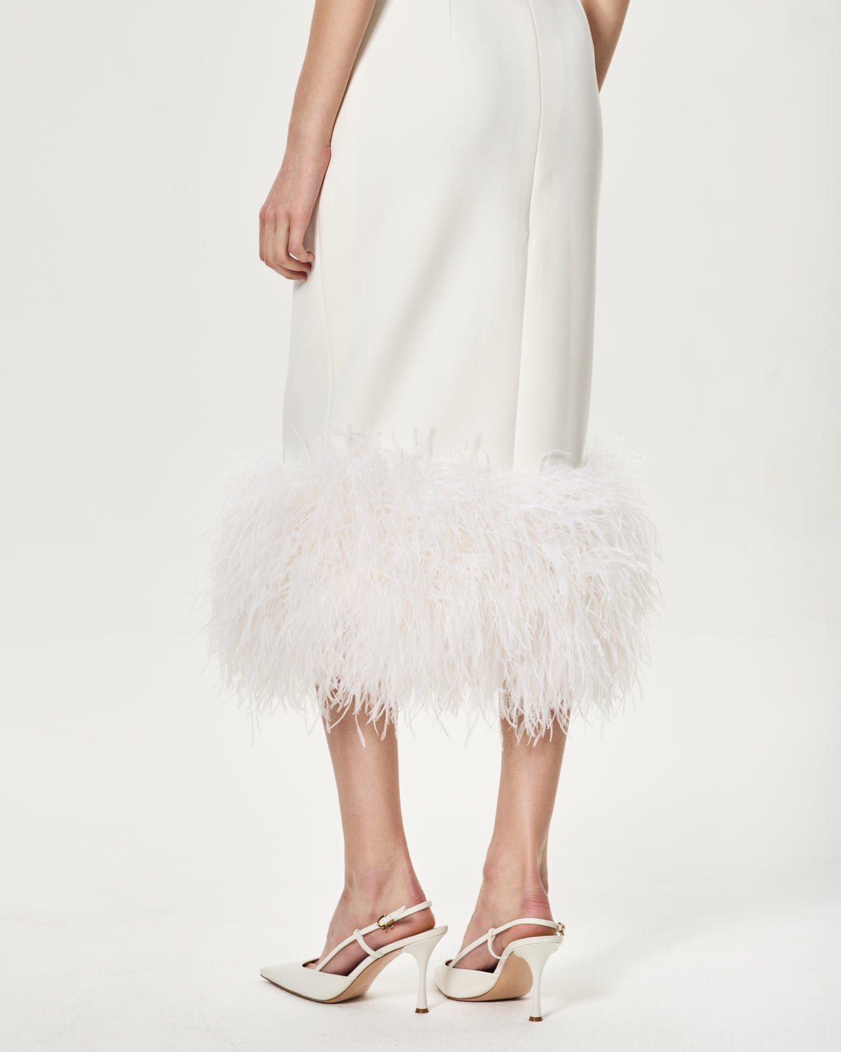 White Strapless Feather Bridal Dress