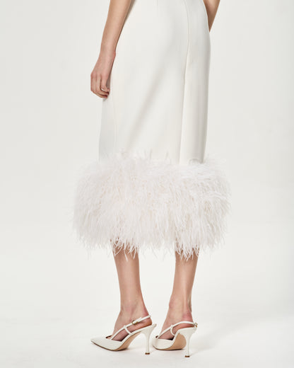 White Strapless Feather Bridal Dress