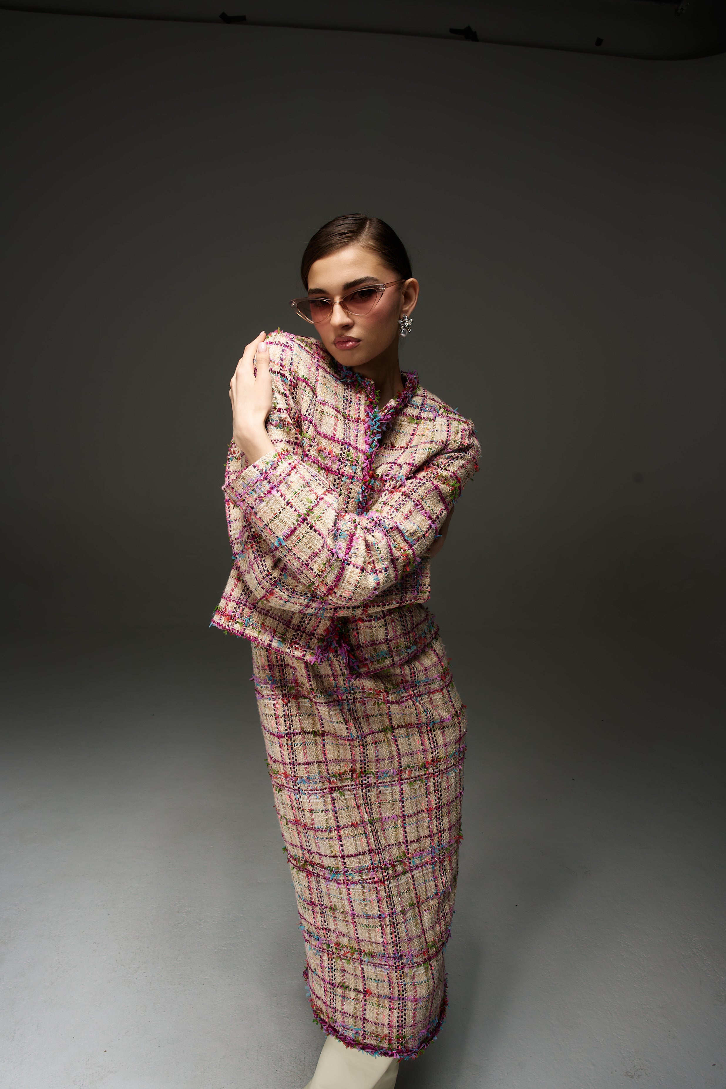 PINK TWEED 2 PIECE DRESS SET