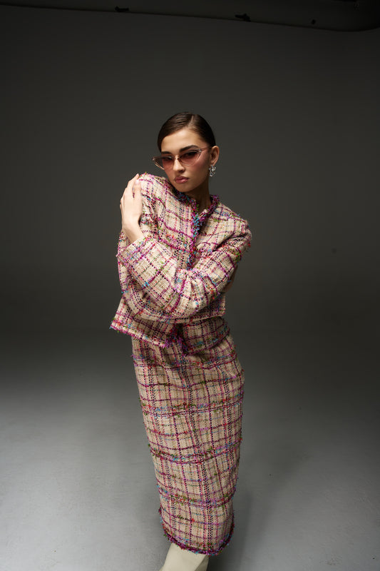 PINK TWEED 2 PIECE DRESS SET
