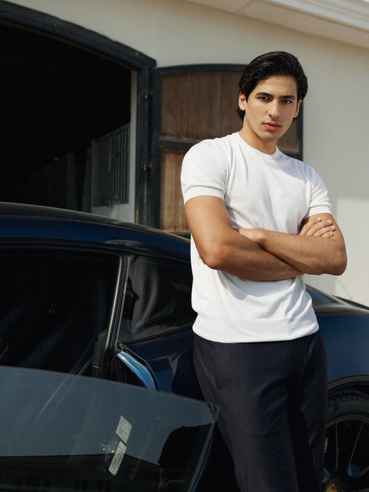 Bespoke White Cashmere V-Neck Knit