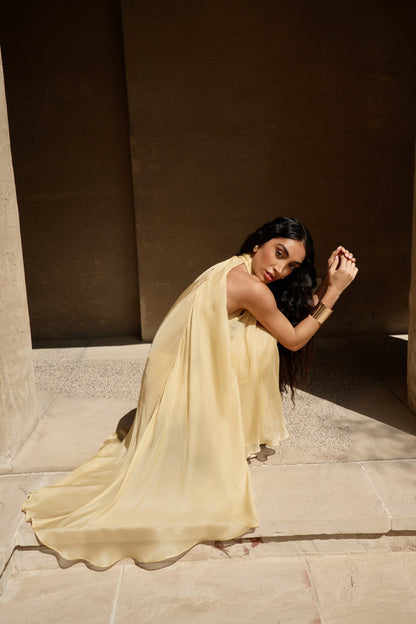 YELLOW CHIFFON TROUSER SET