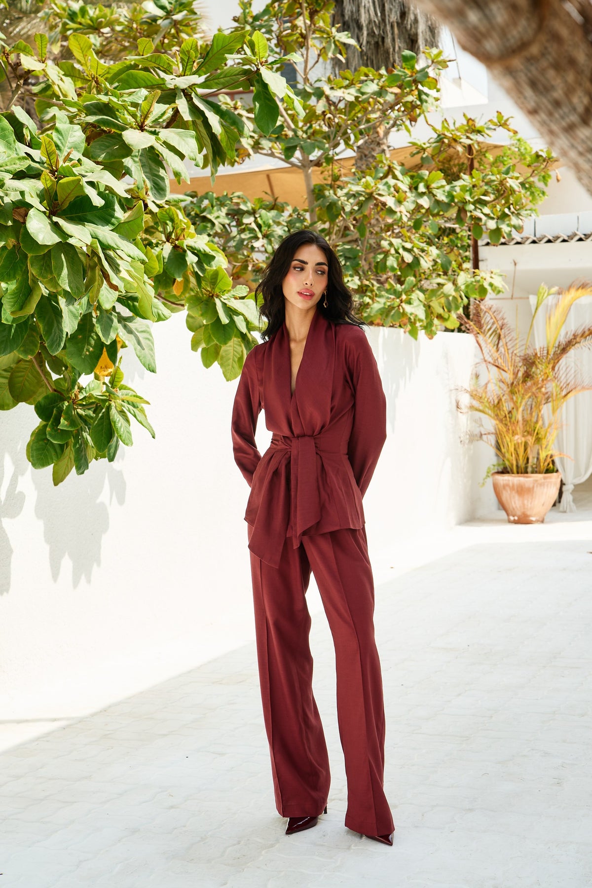 Linen 2 piece set Bordeaux