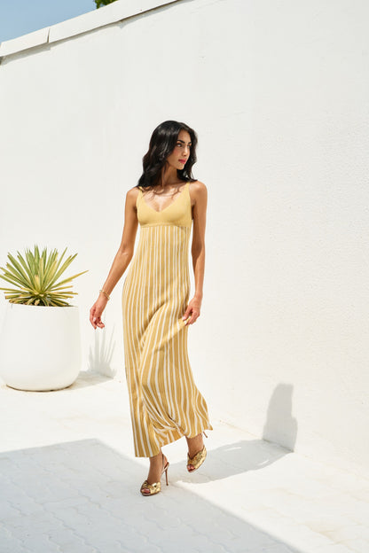Yellow & White Striped Summer Dress
