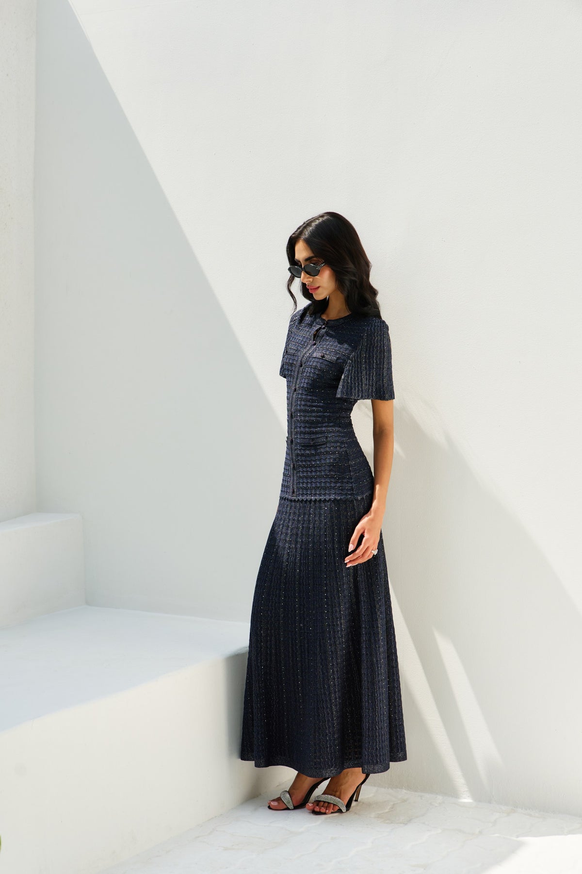 Shimmer Knit Button Dress