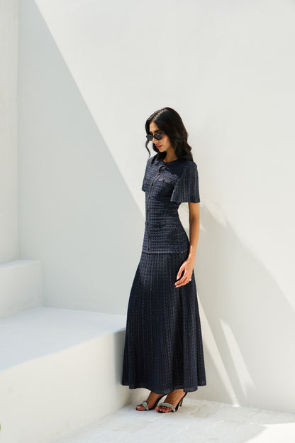 Shimmer Knit Button Dress
