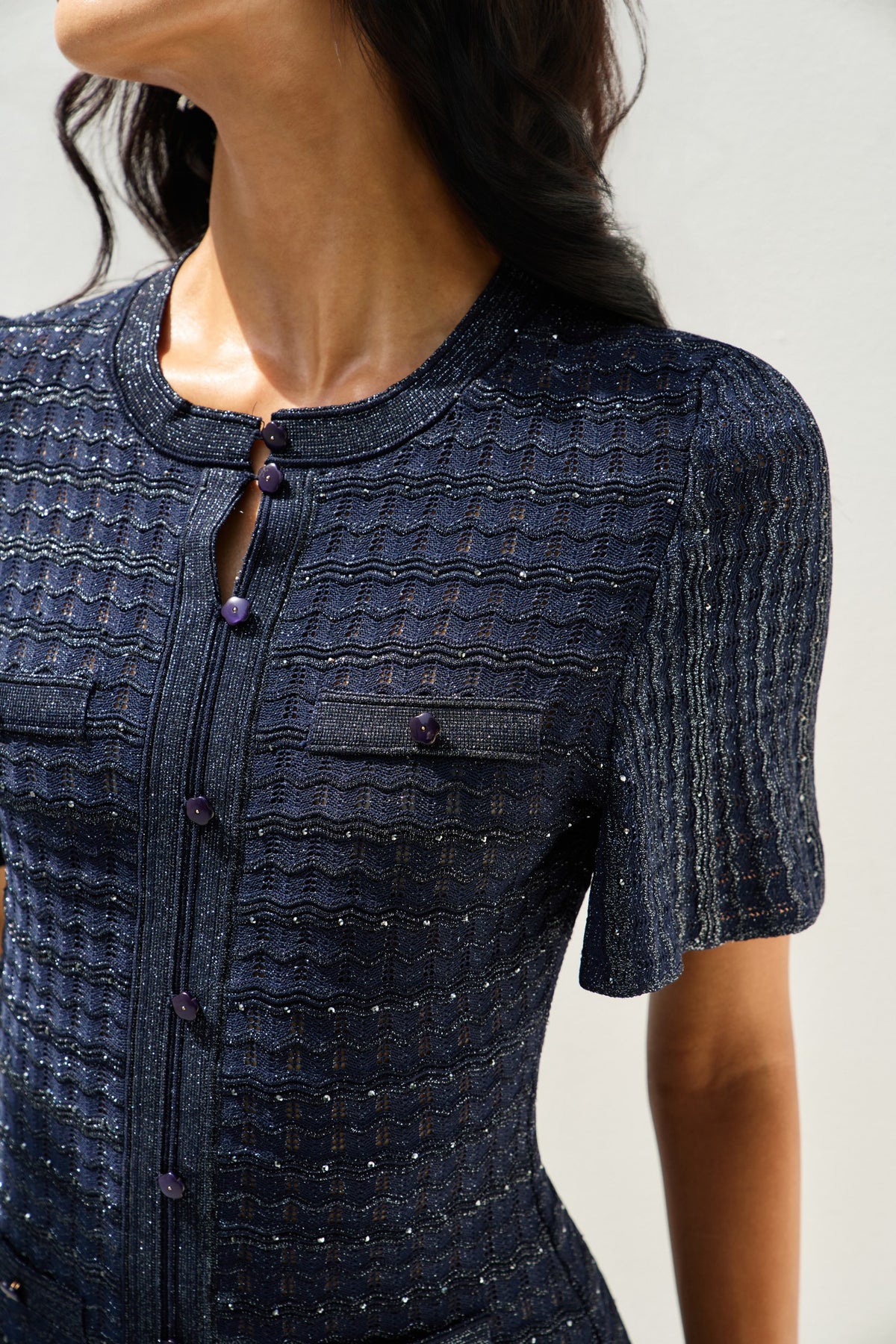Shimmer Knit Button Dress