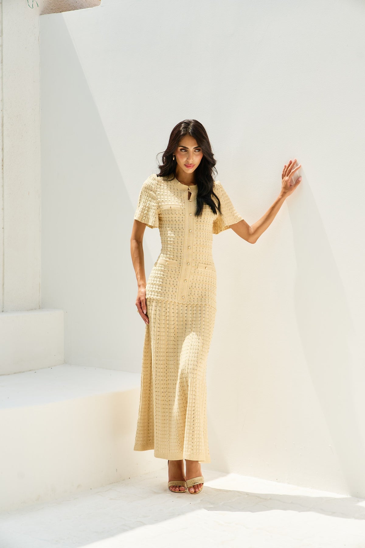 Shimmer Knit Button Dress