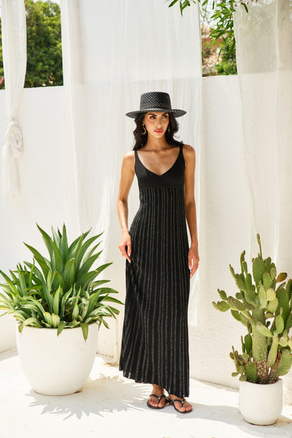 Black & Silver Striped Knit Summer Dress