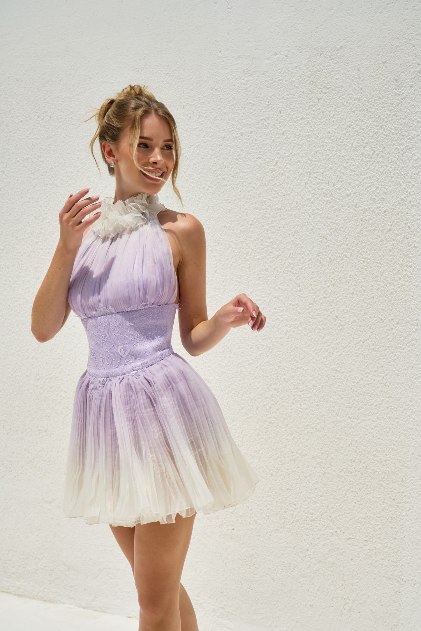 Purple Pleated Cocktail Dress