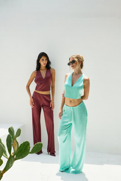 Viscose Draped Back Two-Piece Set
