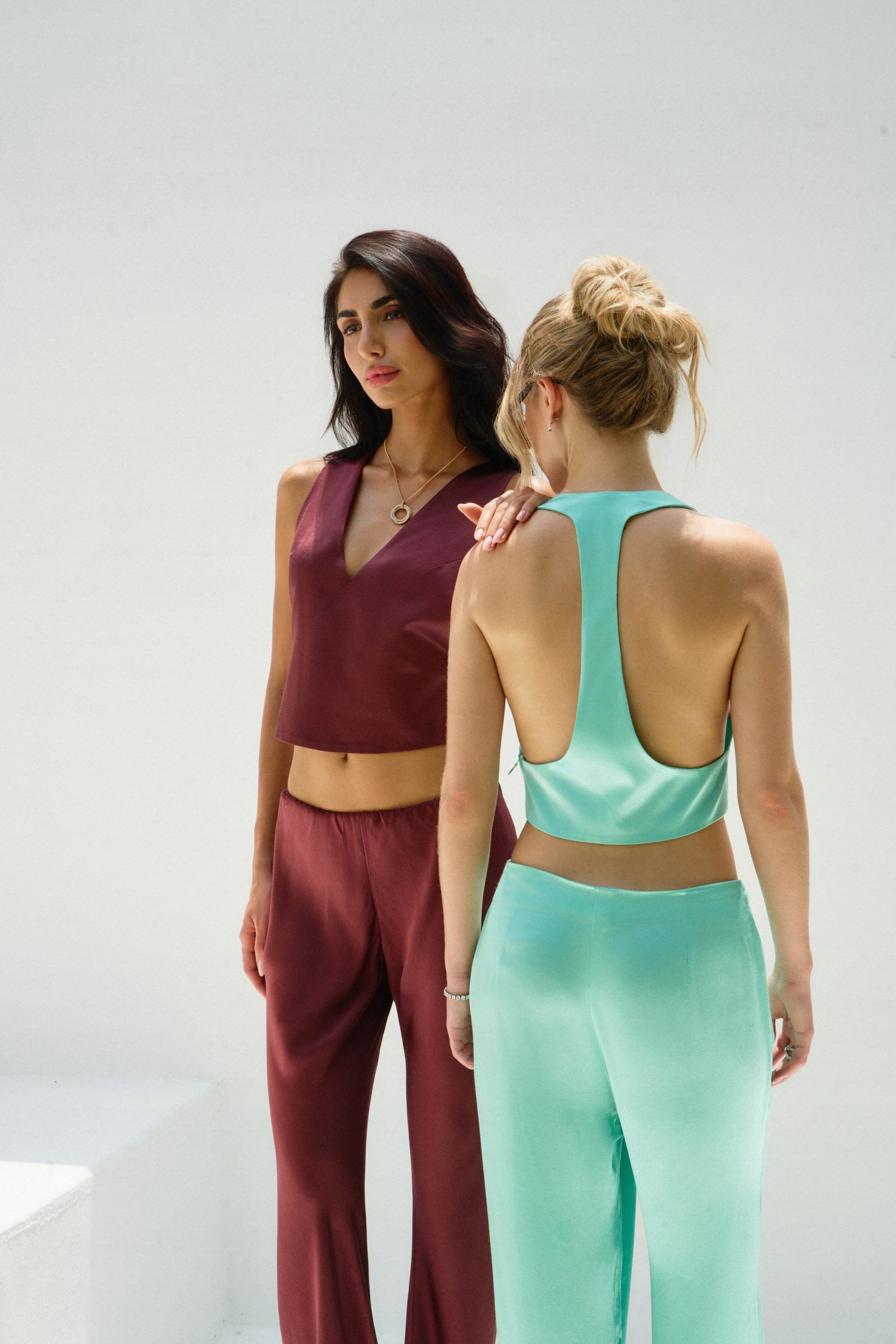 Viscose Draped Back Two-Piece Set
