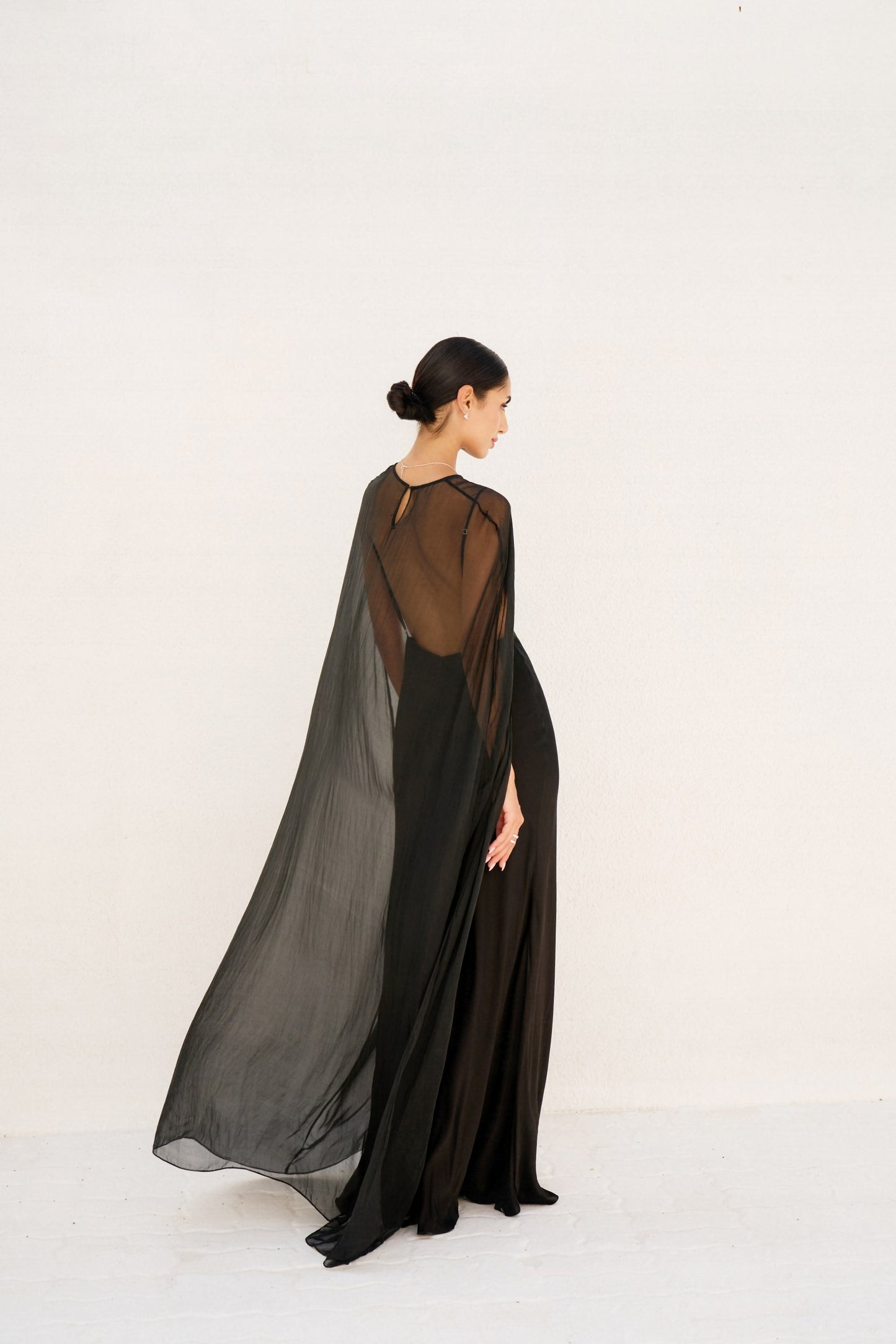 Black Silk Chiffon Cape
