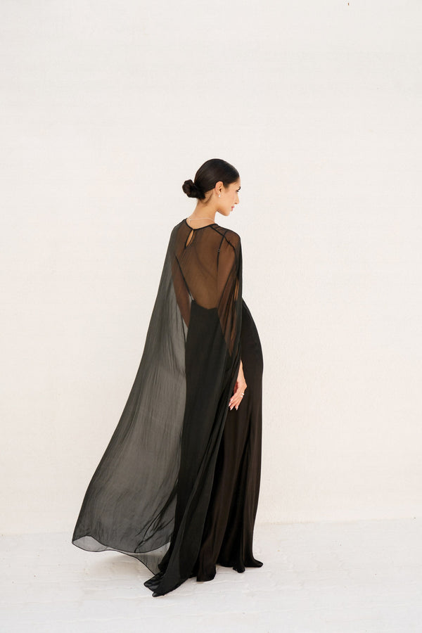 Black Silk Chiffon Cape