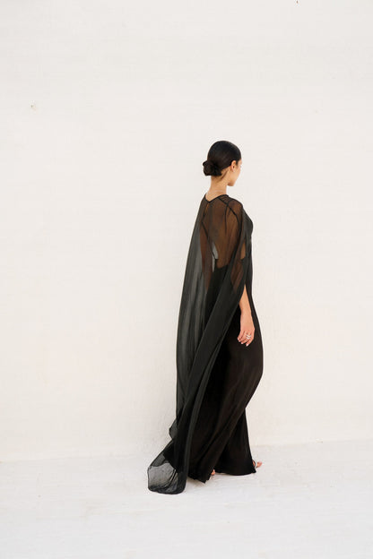 Black Silk Chiffon Cape